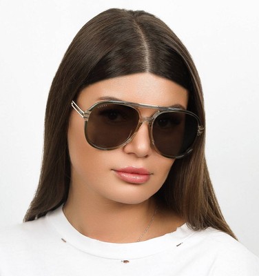 Pre-owned Gucci Gg1104s 003 Sunglasses Green Gold Frame Brown Lenses 61 Mm