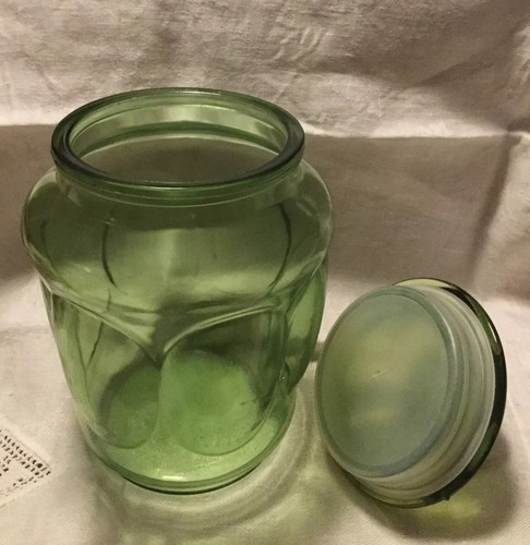 Mid Century Vintage Avocado Green Thumbprint Glass Canister Apothecary Jar 7