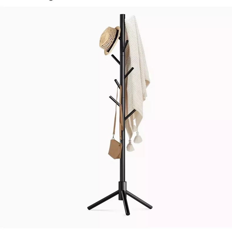 Wooden Coat Rack Stand Free Standing Tree Clothes Hanger Hat