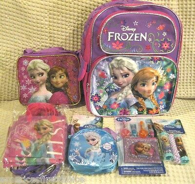 Frozen Elsa Anna 16" Backpack,Lunch Bag,Party Bags,Jump Rope,Puzzle,Lip Balm-New