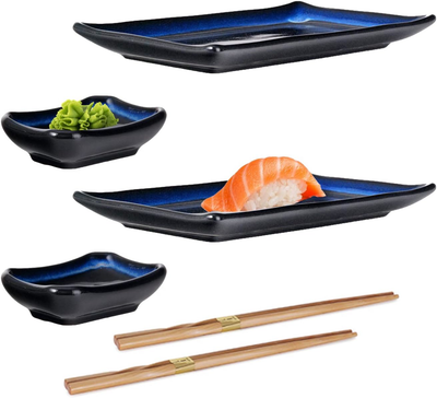 Happy Sales Japanese Style 6 Piece Perfect Sushi Set for Two Ceramic Sushi Plate