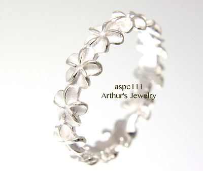 STERLING SILVER 925 HAWAIIAN 5MM PLUMERIA FLOWER LEI RING SIZE 2 - 11