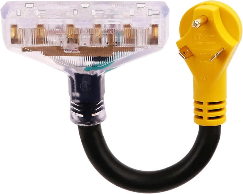 30 Amp to 20 Amp 110 Voltage RV Distribution Adapter 30 Amp to Triple 15 Amp / 2