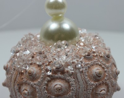 Sunbleached Jeweled Blue Pink Sea Urchins Christmas Holiday Ornaments Set of 2