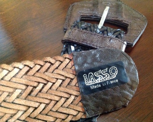 Vtg LASSO France Wide Belt Woven Braided Brown Leather Genuine Alligator Buckle