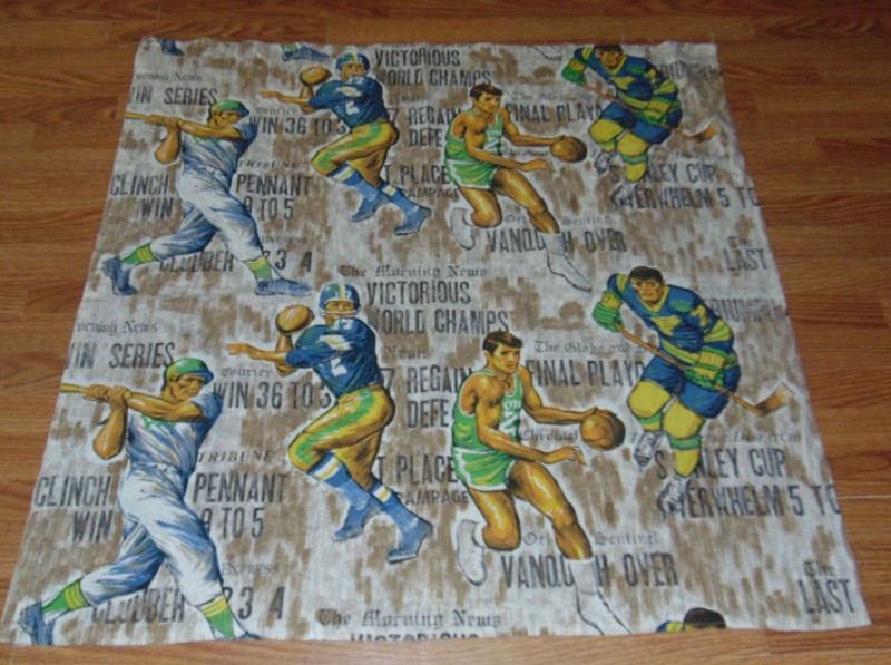 VINTAGE C1970 Fabric SPORTS Bark Cloth BASEBALL Football BASKETBALL 1+ Yards