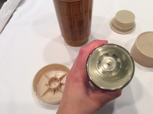 Vintage ALADDIN'S Best Buy Thermos Bottle Wide Mouth Pint Tan Brown Red Plaid