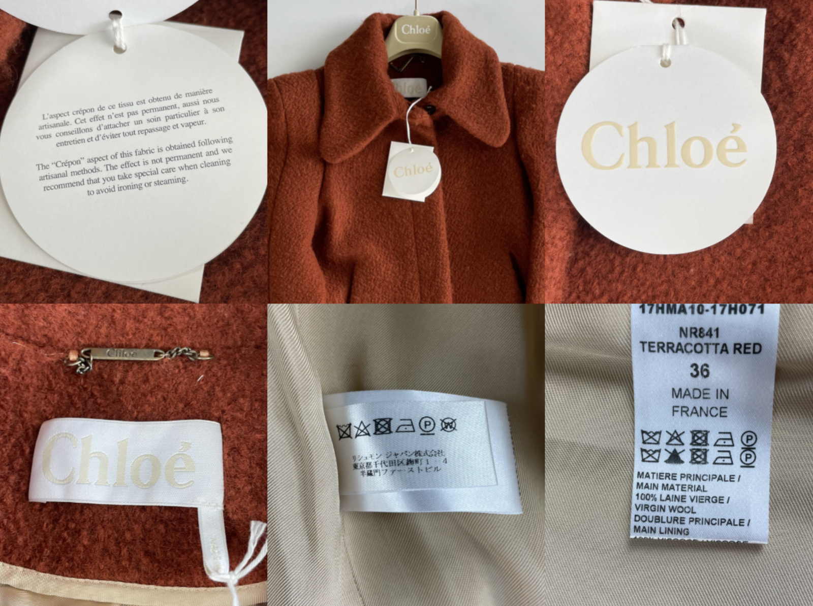 Pre-owned Chloé Women's Washed Wool Coat Jacket Blouson Parka Overcoat 40 In Red
