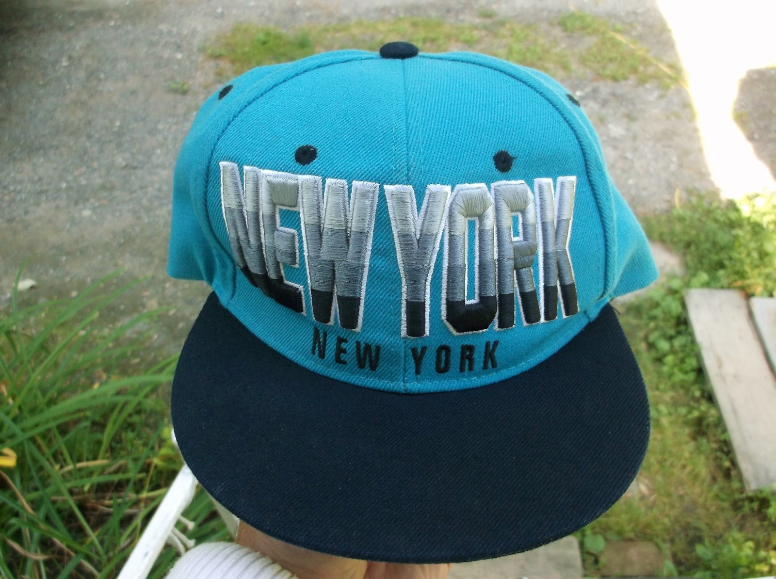 New York New York Snapback Hat Flat Brim Turquoise/ Blue