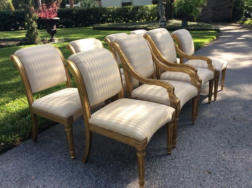 Set of 8 Thomas W Morgan Italian Empire Dining Chairs 22k Gold Gilt Over 60k New