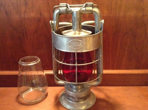 Vintage Dietz King Fire Department Kerosene Lantern with Red & Clear Lenses