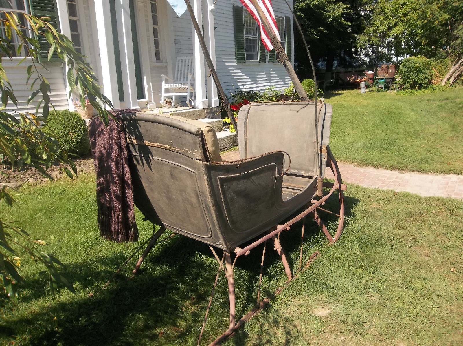 Barn Find NH Antique Sleigh with Hitch and Original Buggy Whip