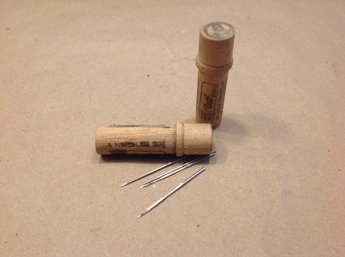 2 Vintage Boye Needle Tubes Size 8 Wooden Containers  Sewing Machine