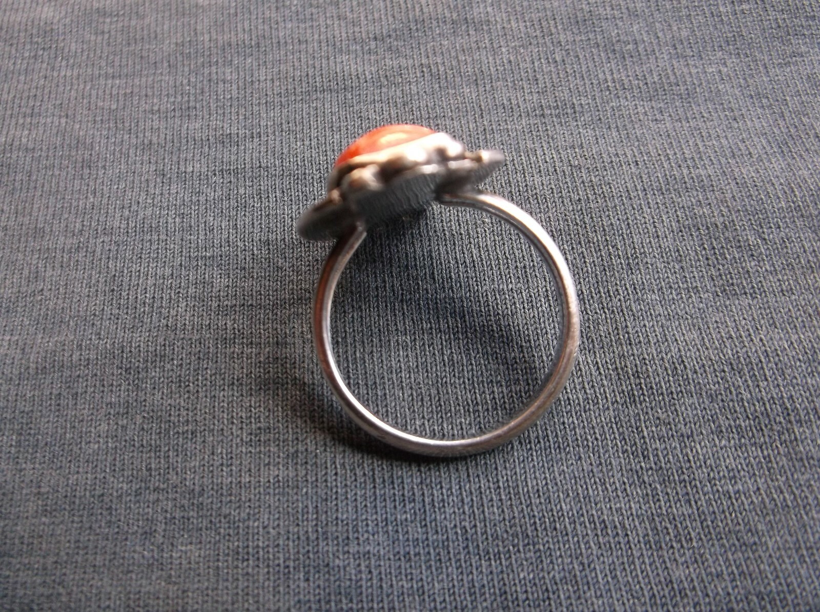 Vintage Silver Ladies Coral Stone Ring