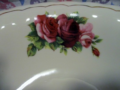 Water Pitcher and Wash Basin with Red Roses 10K Gold Trim in Excellent Cond.