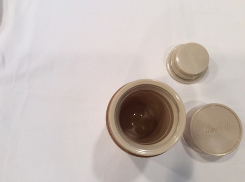 Vintage ALADDIN'S Best Buy Thermos Bottle Wide Mouth Pint Tan Brown Red Plaid