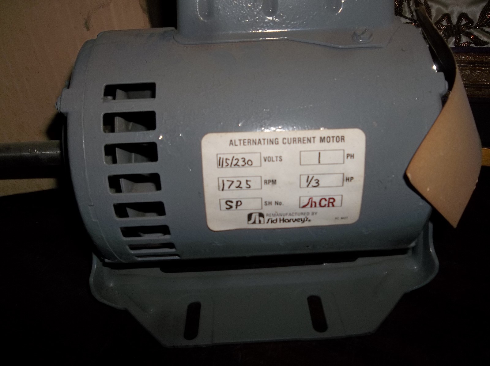 SID HARVEY 1/3 HP # SP, SHCR ELECTRIC FURNACE BLOWER MOTOR 115/230 V