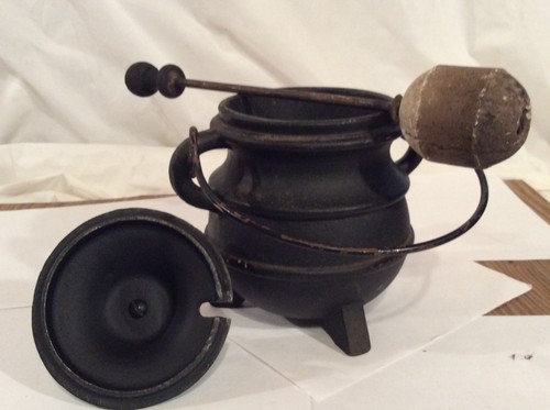 Vintage Fire Starter Pot with Pumice Wand Cast Iron