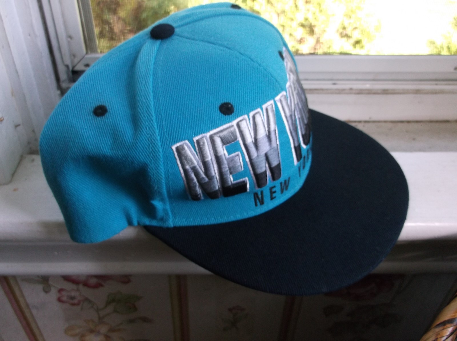 New York New York Snapback Hat Flat Brim Turquoise/ Blue