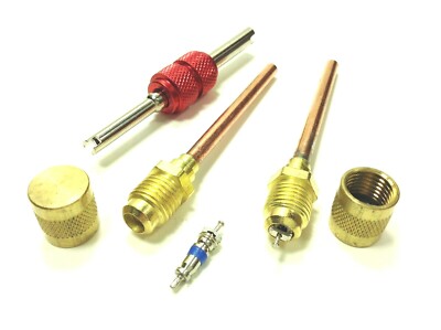 3/16 Universal Live Service Valves + Schrader Valve Core Tool & Brass Caps Hvac