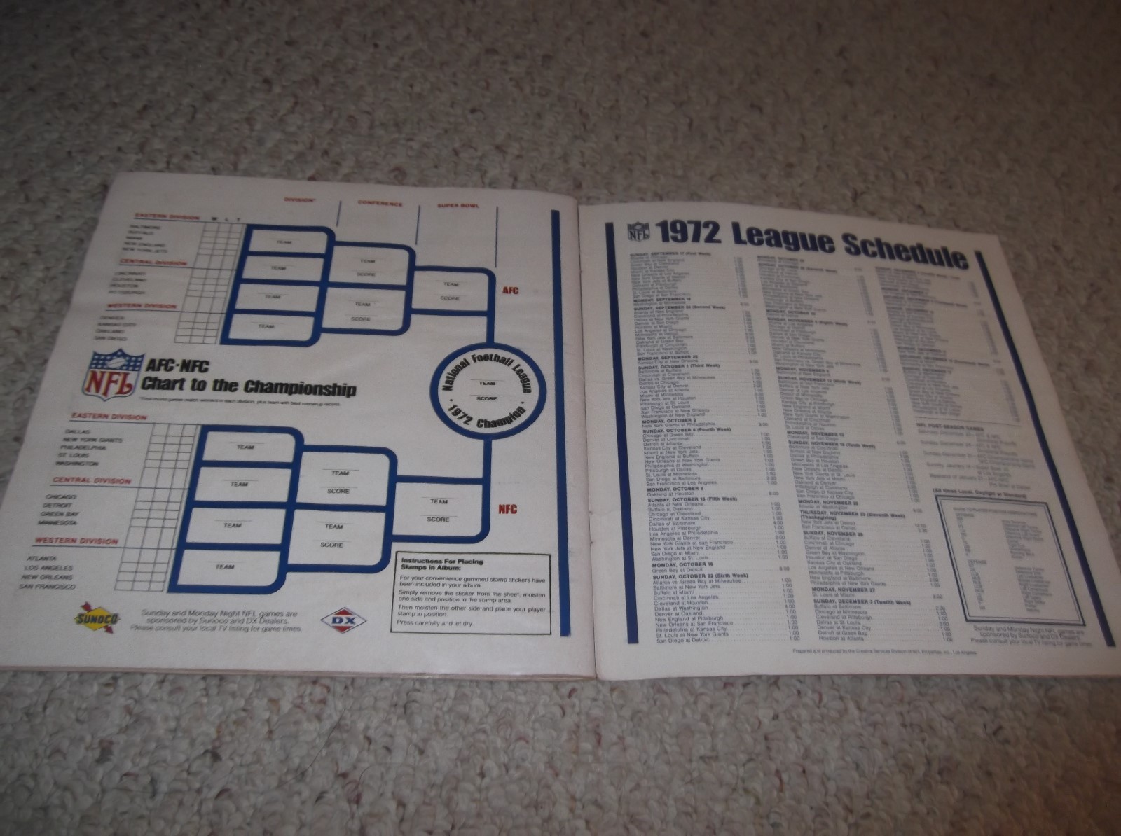 Sunoco NFL Action '72 Stamp Album 1972