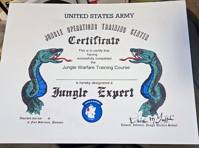 C24A US Jungle Warfare Course Certificate later Jungle Expert cert.