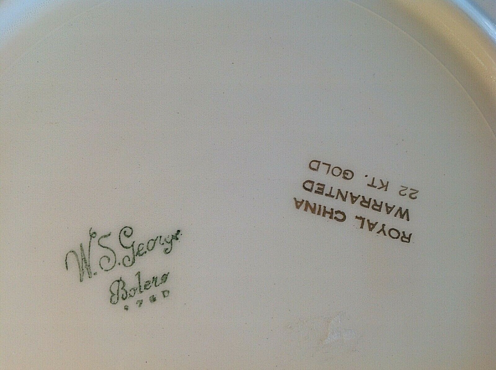 W.S. GEORGE BOLERO PLATE ROYAL CHINA WARRANTED 22 KT. GOLD 10.25 INCHES