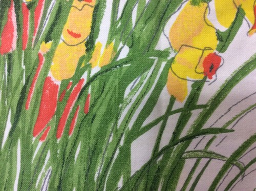 VINTAGE VERA NAPKINS SET OF 4 FLORAL YELLOW PINK CORAL GREEN GRASS FEW STAINS