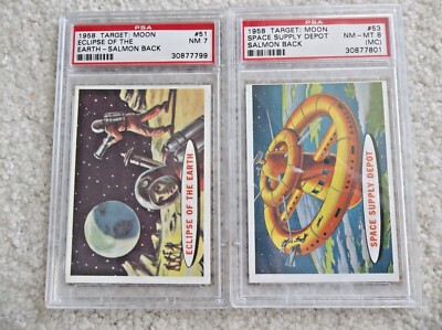 1958 TOPPS TARGET MOON SALMON BACK LOT OF TWO CARDS # 51 & 53 PSA GRADED SPACE