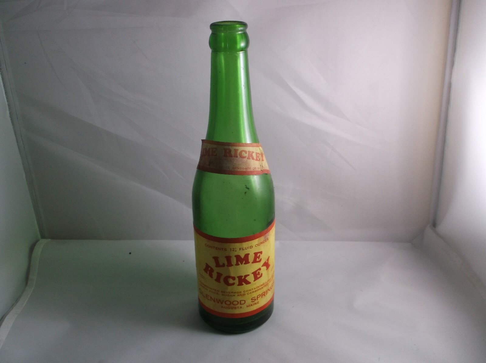 Vintage Glenwood Springs  Lime Rickey 12 1/2 oz.Bottle Augusta Me - Paper Label