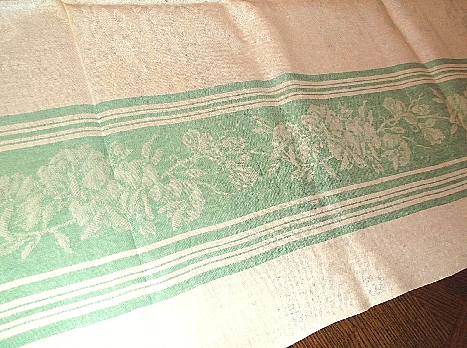 BEAUTIFUL VINTAGE DAMASK TABLECLOTH Mint Green  Flowers 50