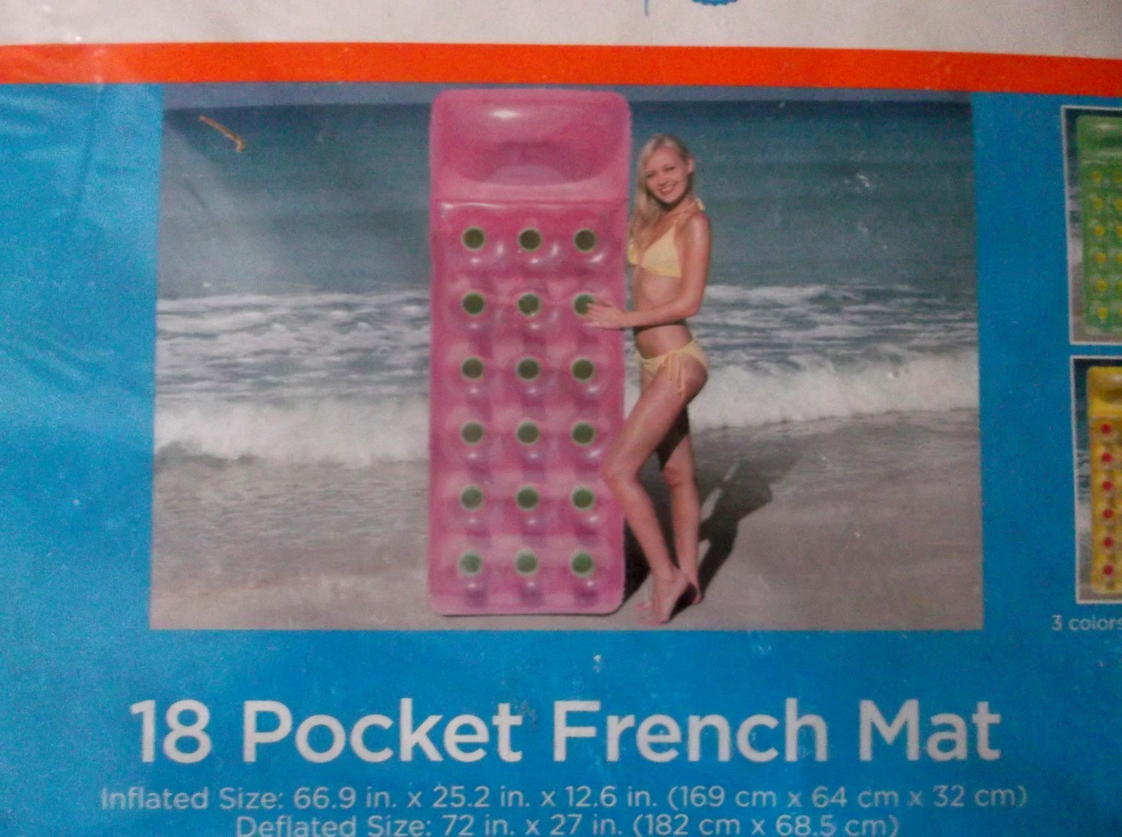 18-POCKET FRENCH POOL RAFT MAT INFLATABLE 72X27  Color Yellow