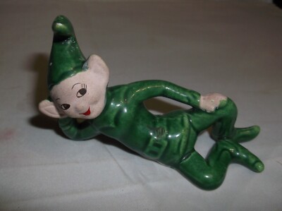 Vintage Pixie figurine JAPAN  4 1/2'' pixie elf in green cap and outfit