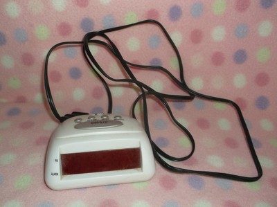 WHITE SMALLER ALARM CLOCK BATTERY BACK UP SNOOZE WORKS GREAT