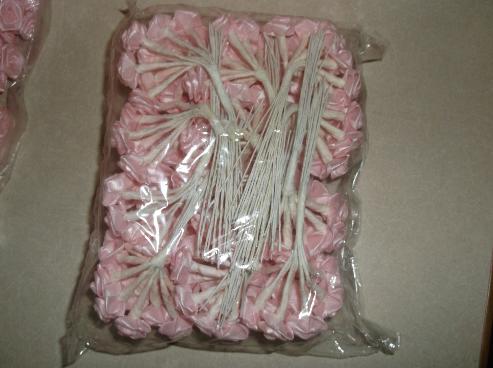 PINK WEDDING SATIN RIBBON ROSES--65 PACKAGES