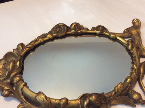 Vintage Antique Cast Iron Art Nouveau Style Vanity Mirror Gold