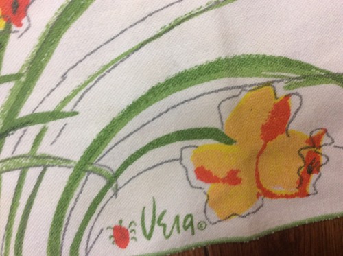 VINTAGE VERA NAPKINS SET OF 4 FLORAL YELLOW PINK CORAL GREEN GRASS FEW STAINS