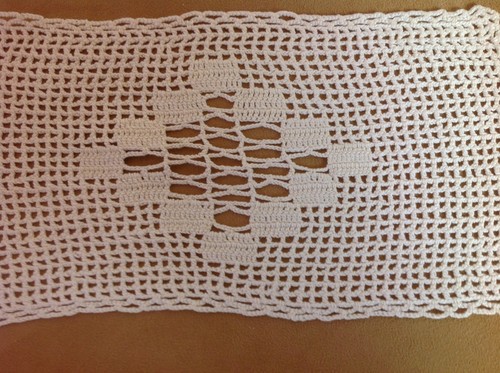 Vintage Rectangle Hand Crocheted Doily, Geometric Design, Off White