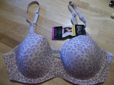 BALI Soft Comfort T-Shirt Bra W/ Back Smooting, Animal Print Size 36C