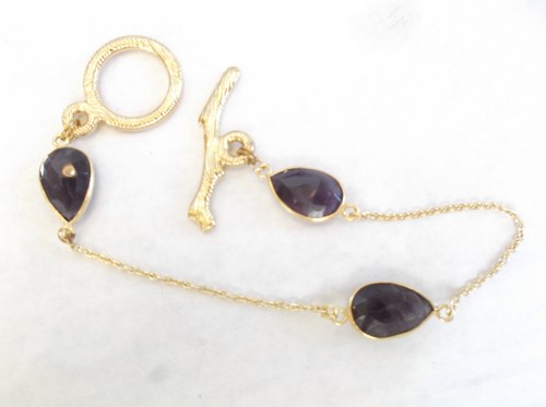 Leaf Design Amethyst Bead Bracelet And Drop Pierced Earrings Set