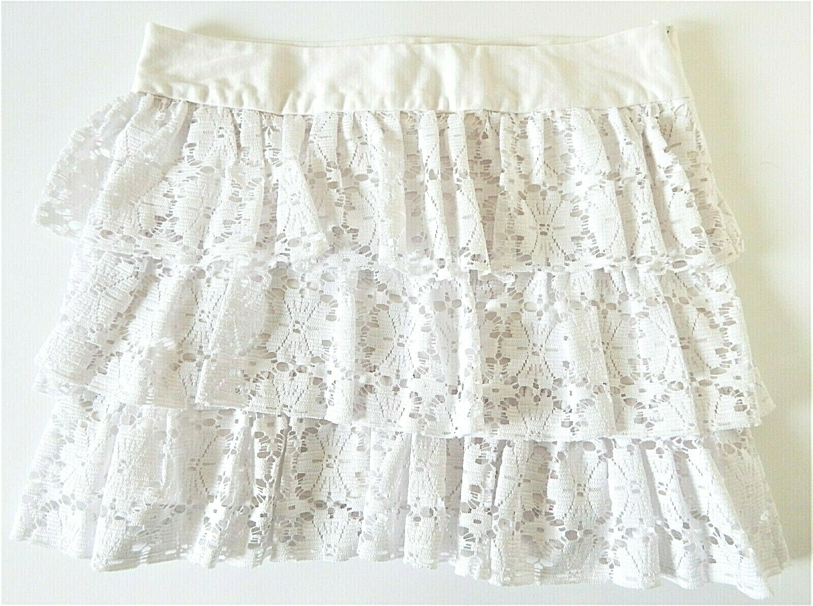 Arden B. Lace 3-Tiered Ruffle Layered White Mini Skirt Size