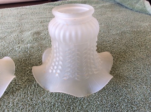 Vtg Frosted Glass Ruffled Tulip  Light Shades Lot Of Two