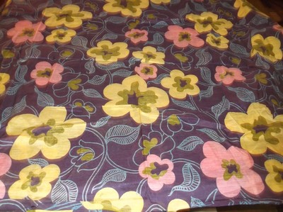 vtg cotton blend print sewing fabric, large flowers, 4 1/2 yds,44 w