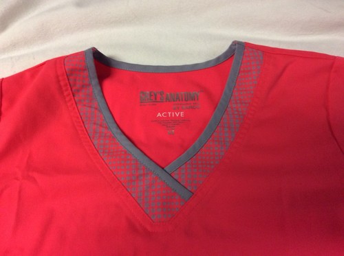 Greys Anatomy Active Scrub Top Coral And Gray Pocketed Size Extra Small