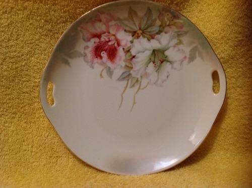 Vintage Dual Handle China Cake Plate #7 P V Vessra Germany Hand Painted