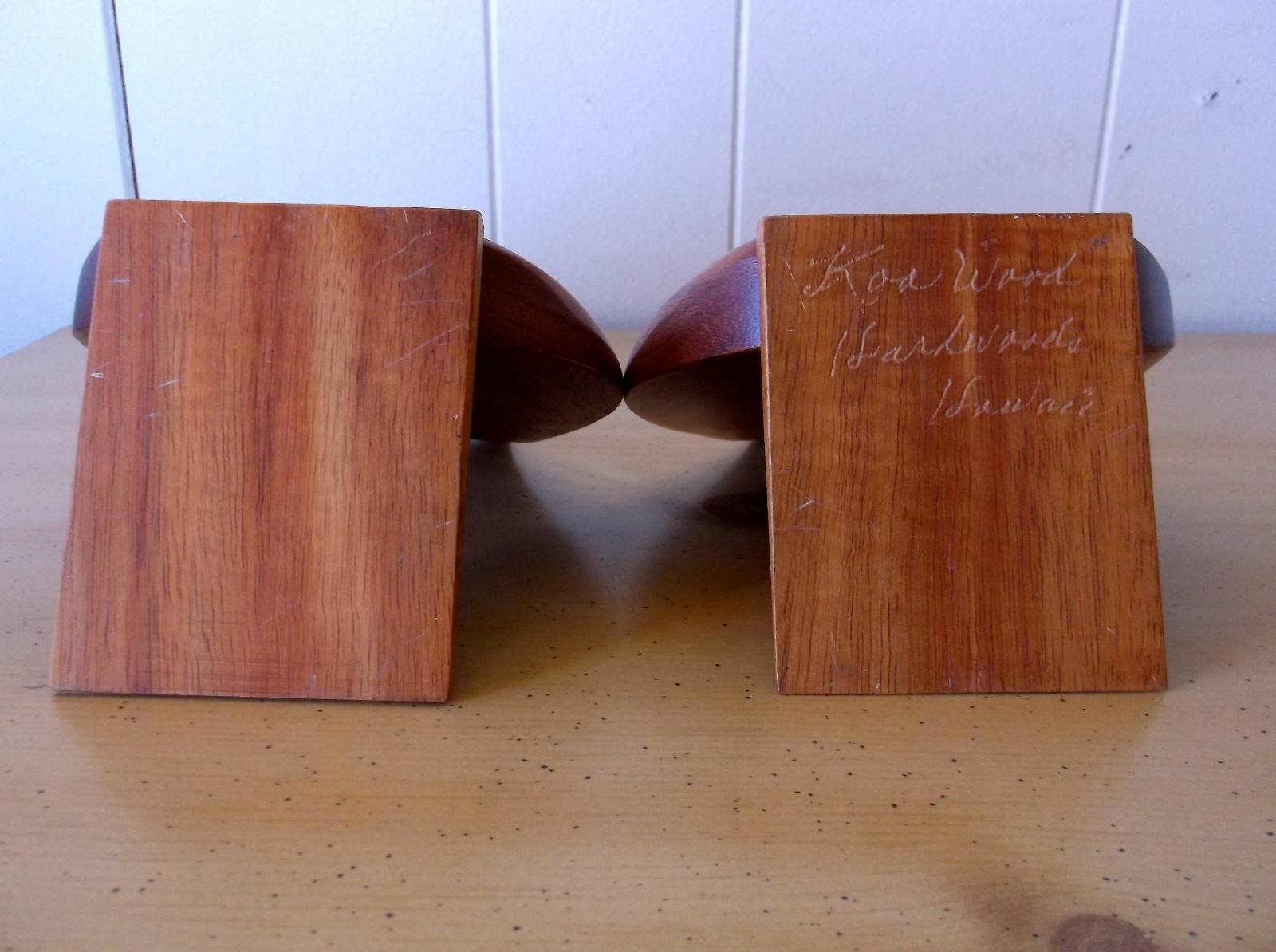 Book Ends Vintage Hawaiian Koa Wood Anthuriums h6.5
