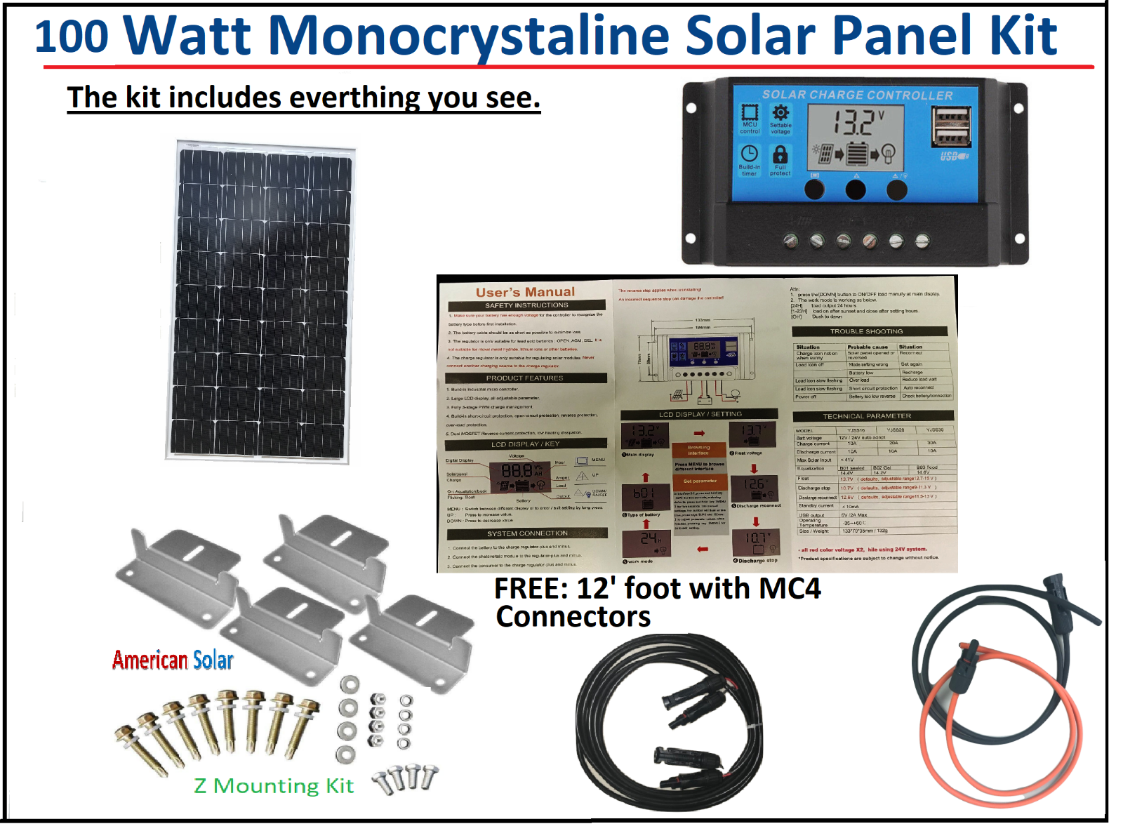 100 Watt Solar Panel Kit