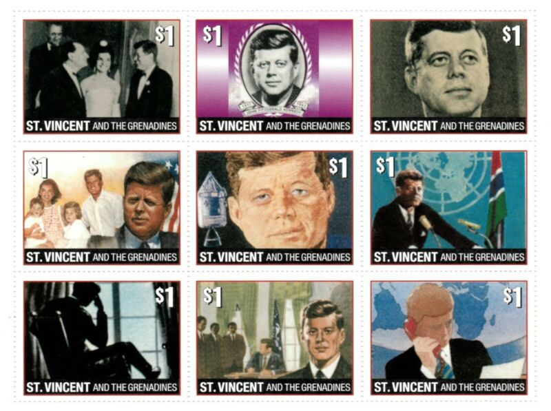 St. Vincent 1996 SC# 2347 President JFK, Kennedy, Family - Sheet of 9 Stamps MNH