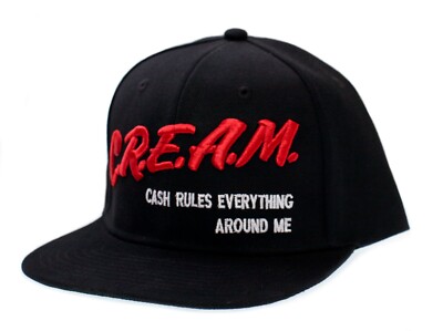 Cash Rules Everything Around Me Hat CREAM Cap 3D Embroidered Adult Black