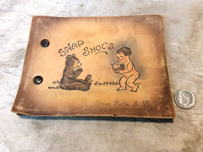 Vintage Leather Snap Shot Souvenir Book Soux Falls, S.D.